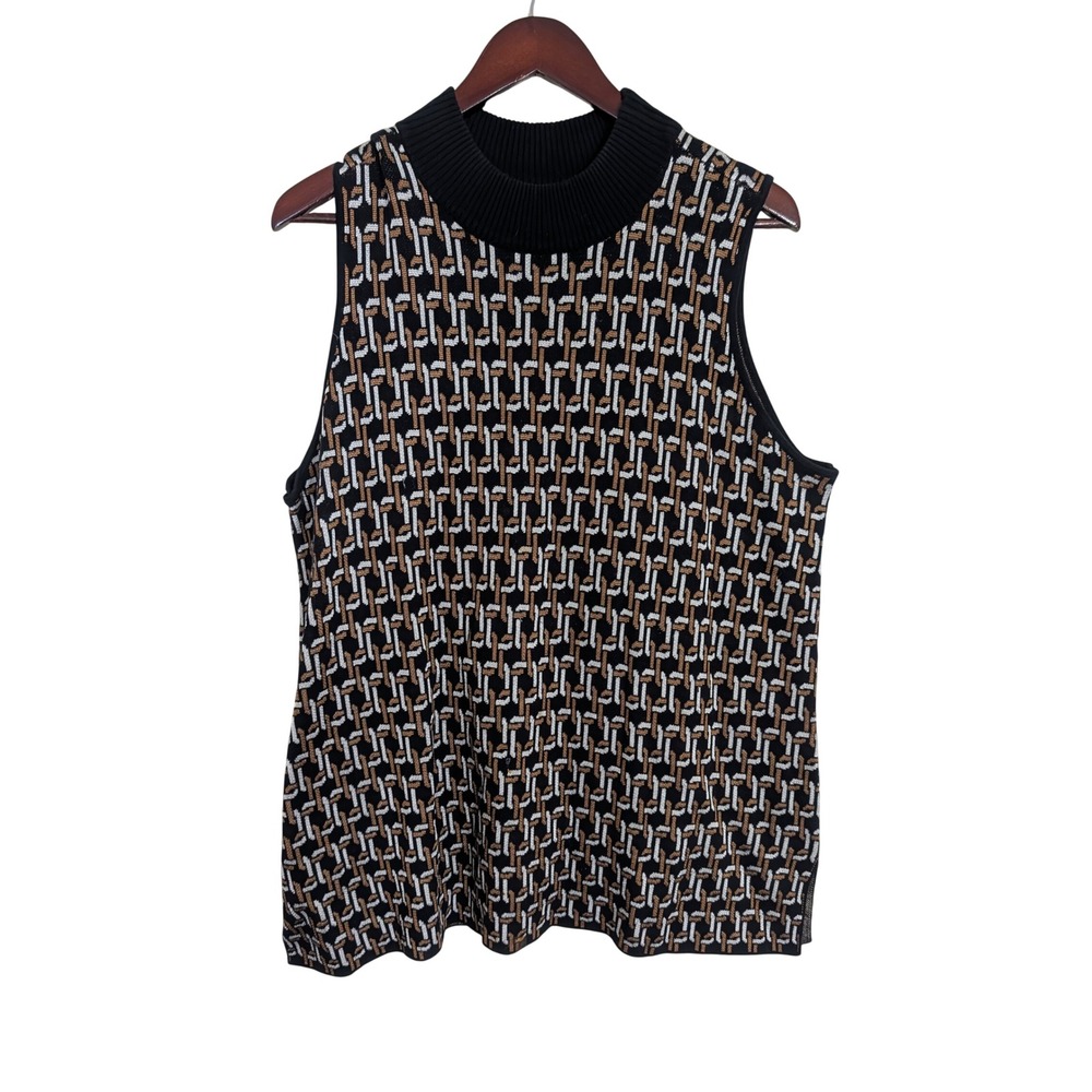 Chico's Geometric Knit Mock Neck Sleeveless Sweater Tank Top XL Size 3 Black